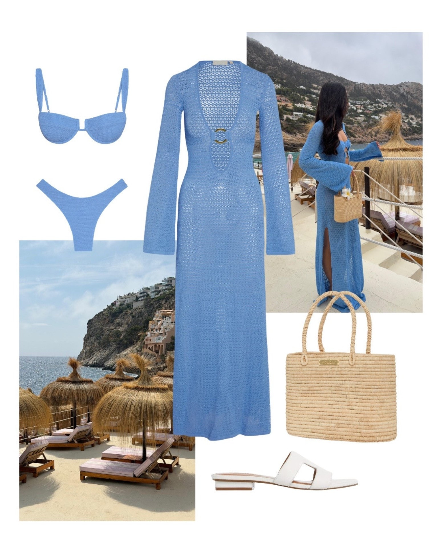 Blue skies, blue swimwear 🩵 Monday swim, crochet beach dress and matching bikini, straw basket bag and white sandals for summer, holiday, vacation

#LTKsummer #LTKspring #LTKswimwear