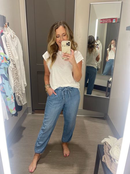 Target fashion target finds denim joggers size small basic white tshirt white top $10 size small

#LTKunder50