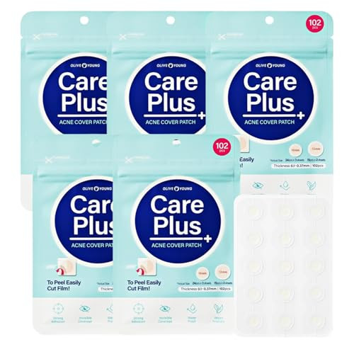 OLIVE YOUNG Care Plus Spot Patch | Hydrocolloid Acne Korean Spot Patch to Cover Zits, Pimples and Blemishes, for Troubled Skin and Face (510 count (Pack of 5)) | Amazon (US)