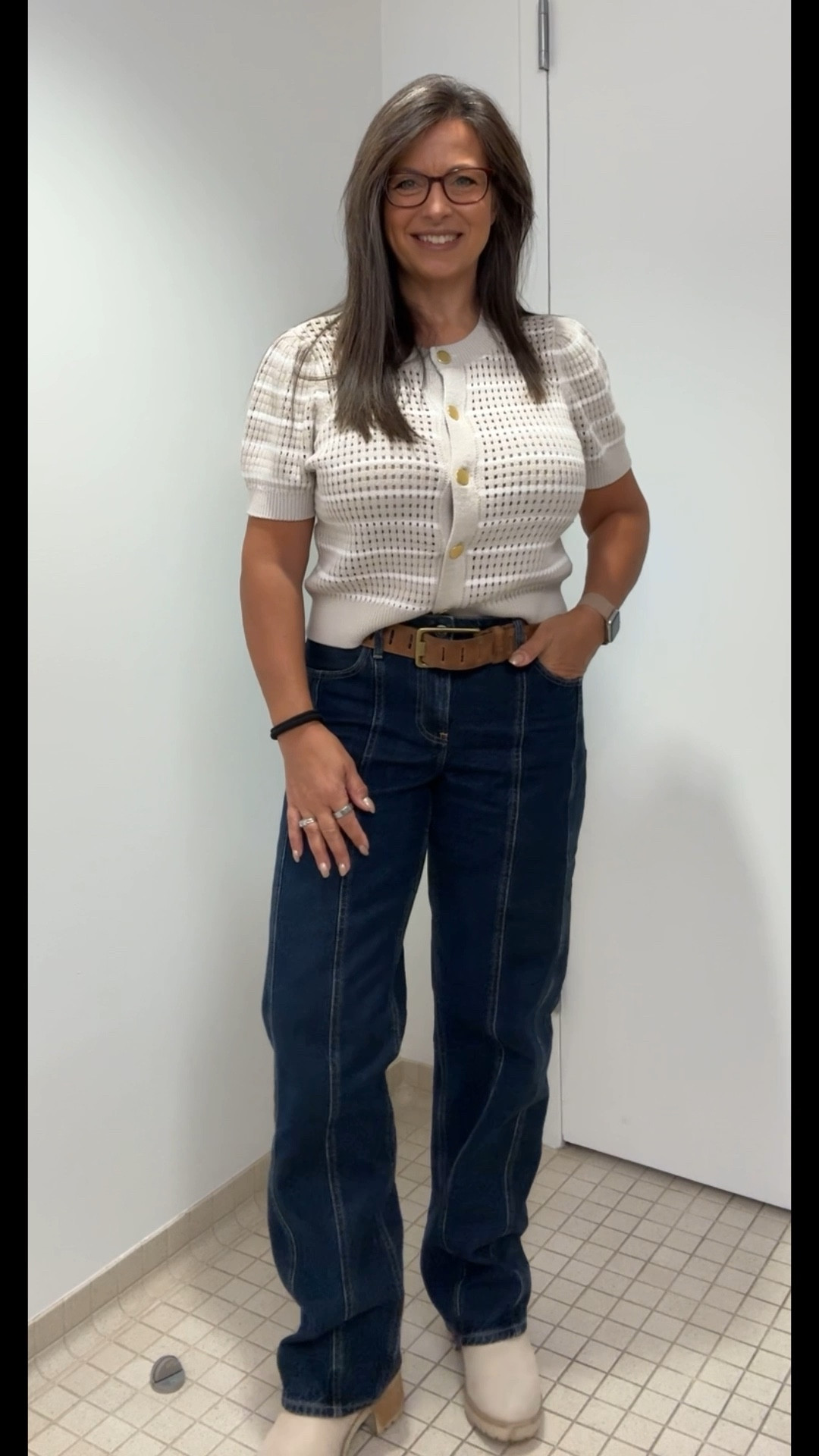 No Monday blues here, well except for my jeans!!  These are a great trouser style jean (4)  pleat seems down the front, long, low rise, not much stretch, sweater (s) super cute puff sleeve, perfect for summer, and lug boots light grey

#LTKWorkwear #LTKOver40