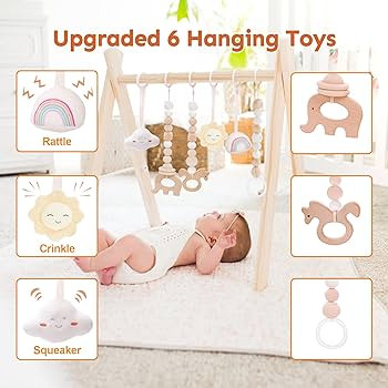 Wooden Baby Gym with 6 Wooden Baby Toys Foldable Baby Play Gym Frame Activity Gym Hanging Bar New... | Amazon (US)