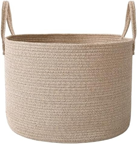 65L Extra Large Blanket Basket for Living Room - Woven Cotton Rope Laundry Hamper with Reinforced... | Amazon (US)