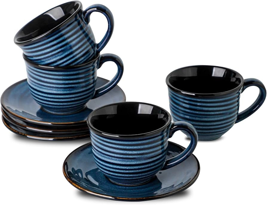 Ceramic Espresso Cups with Saucers 5 Oz,Set of 4 Cappuccino Mug with Handle for Coffee,Tea,Latte ... | Amazon (US)