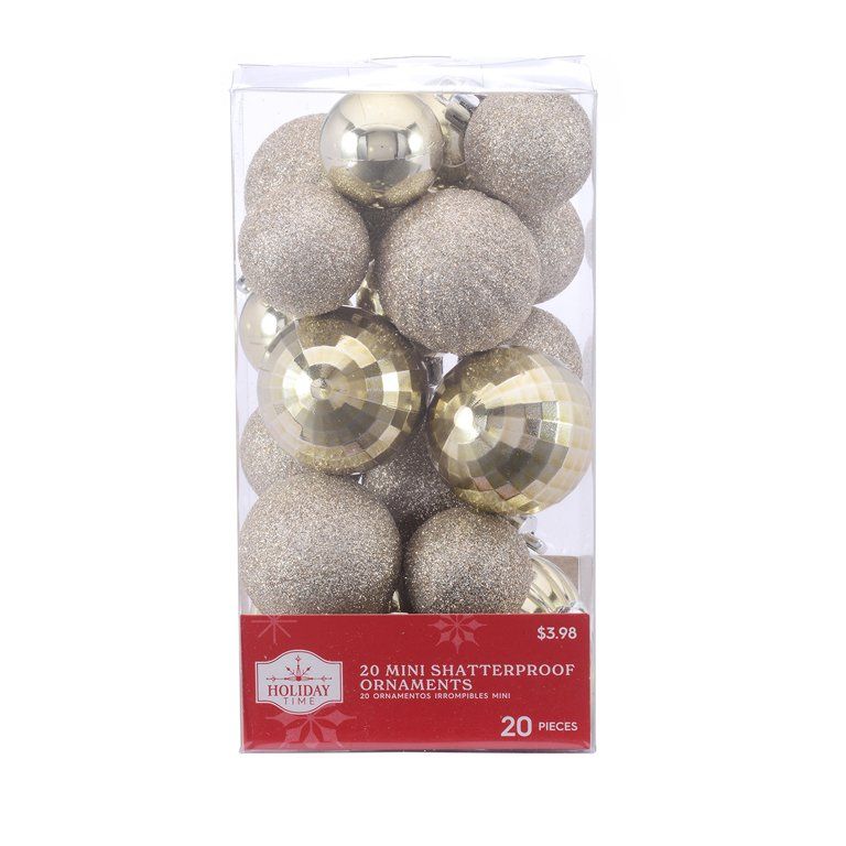 Holiday Time Multi-Textured Shatterproof Christmas Mini Ornaments, Champagne, 20 Count - Walmart.... | Walmart (US)