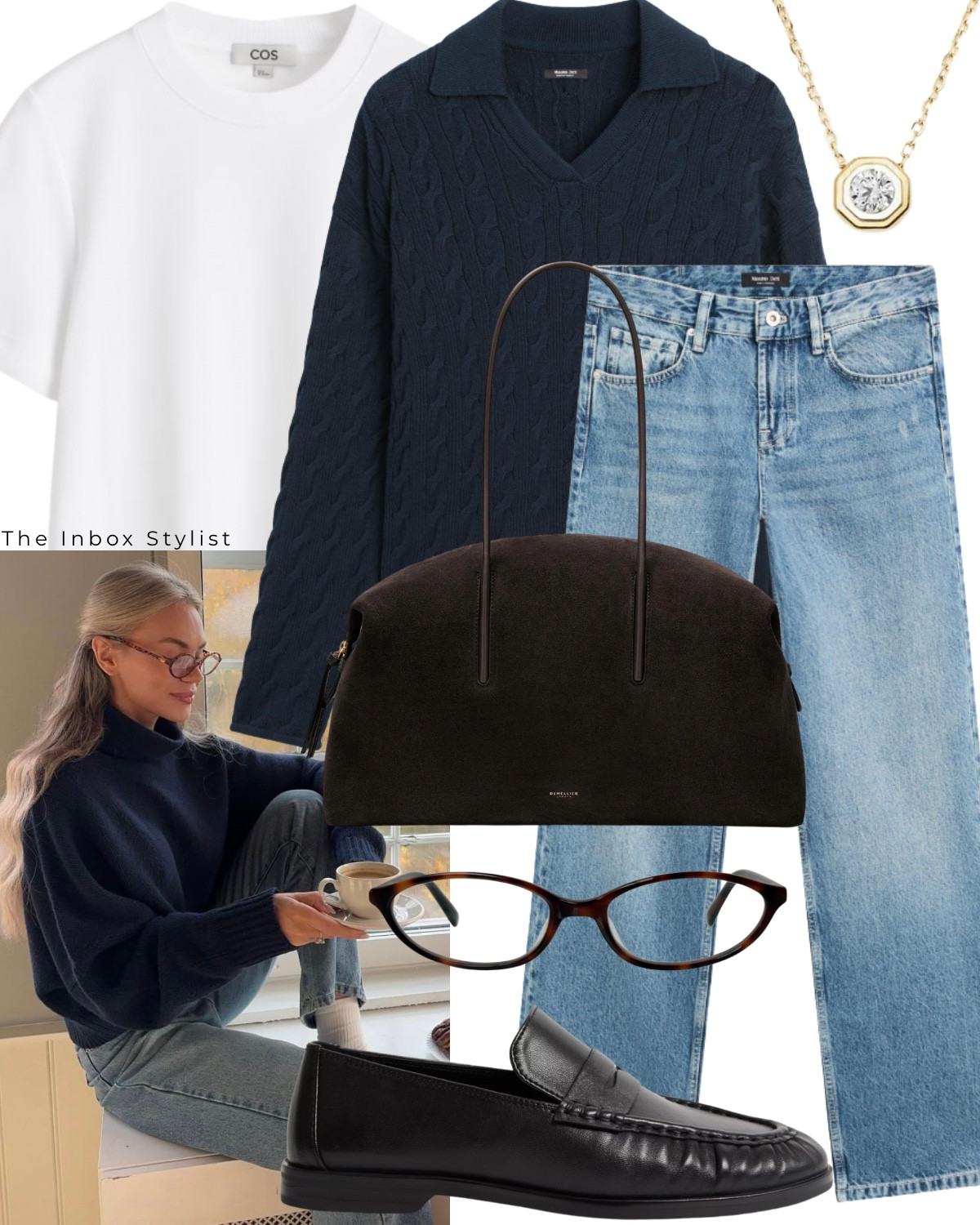 Navy & Light Blue is my favourite combo. 

Including navy cable kit jumper, light wash jeans, black suede handbag, white t-shirt, diamond pendant necklace, black loafers, oval glasses  

#LTKspring #LTKstyletip #LTKuk