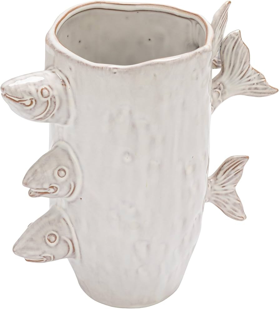 Creative Co-Op Stoneware Vase with 3D Fish and Reactive Glaze, White | Amazon (US)