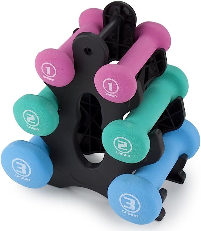 Crown Sporting Goods Set of 3 Pairs of Neoprene Body Sculpting Hand Weights with Stand | Amazon (US)