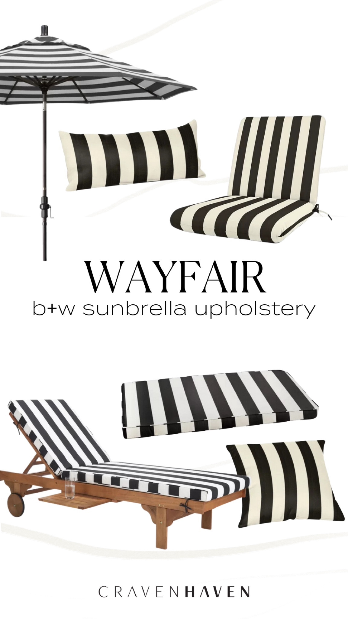 This Black and white stripe sunbrella upholstery is a CLASSIC! Wayfair has tons of upholstered pieces featuring the iconic print to deck your outdoors for the season #ad #wayfair

#LTKHome #LTKSeasonal