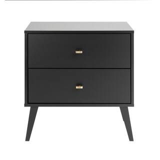 Milo Mid Century Modern 2-Drawer Black Nightstand | The Home Depot