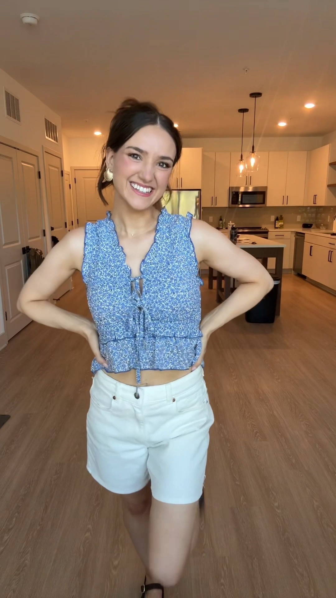 Coastal summer style with my favorite woven ballet flats and these H&M new arrivals 

High waisted white shorts, denim shorts, floral blue top, target ballet flats, brown Mary Janes, shell earrings

#LTKgrwm #LTKootd #LTKSeasonal