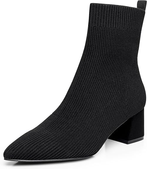 Trary Women's Pointed Toe Ankle Boots Knit Sock Booties Chunky Heeled Slip On Ankle Boot Fall Wom... | Amazon (US)