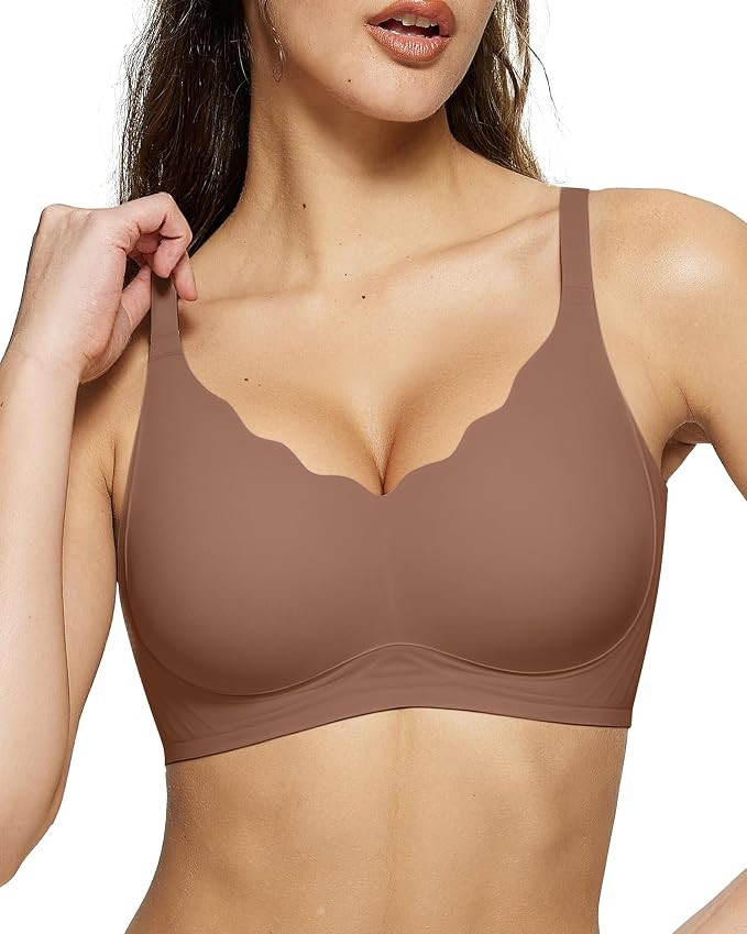 LetsJoli Wireless Seamless Bras for Women No Underwire Push Up Scalloped V Neck Full Coverage Sup... | Amazon (US)