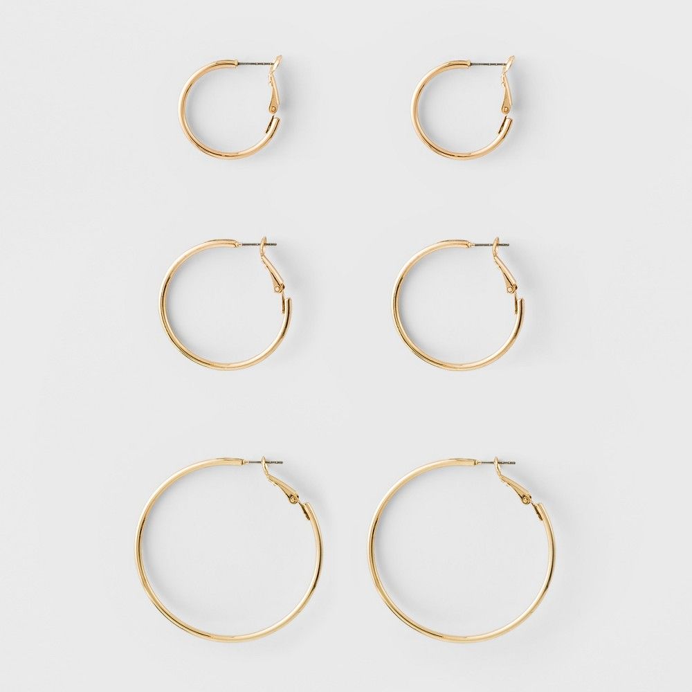 Hoop Earring Set 3ct - A New Day Gold, Women's, Size: Small | Target
