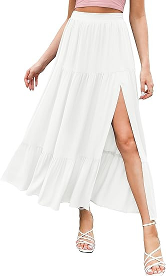 HAEOF Women's 2025 Summer Boho Flowy Maxi Skirt Trendy Slit Elastic High Waist A Line Beach Long ... | Amazon (US)