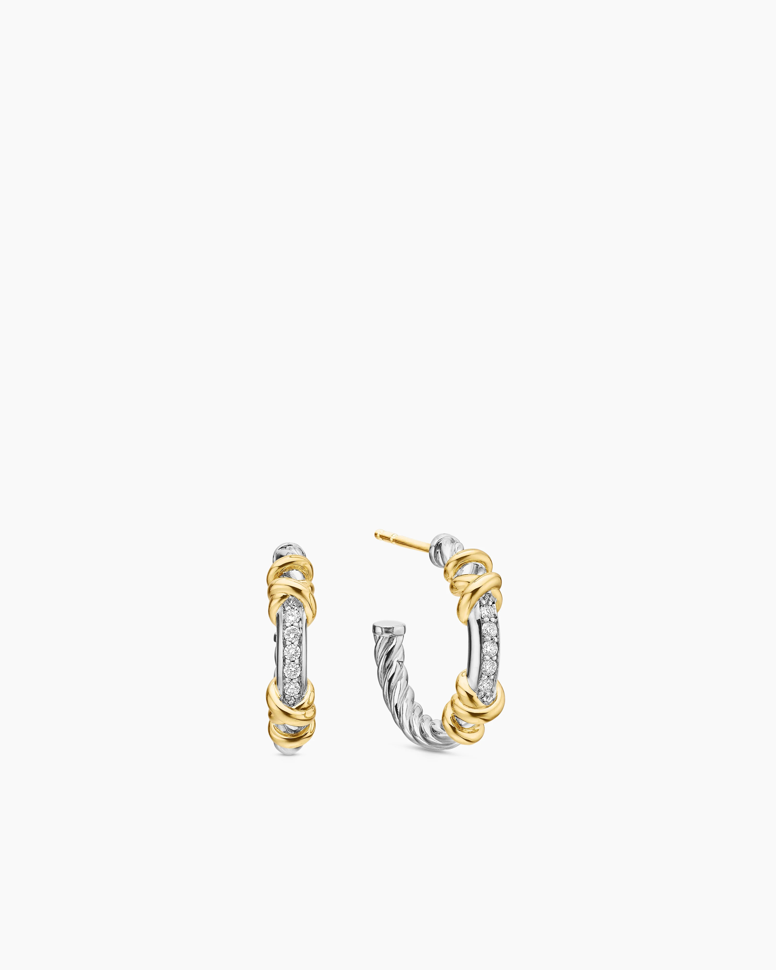 David Yurman | Petite Helena Wrap Hoop Earrings in Sterling Silver with 18K Yellow Gold and Diamo... | David Yurman