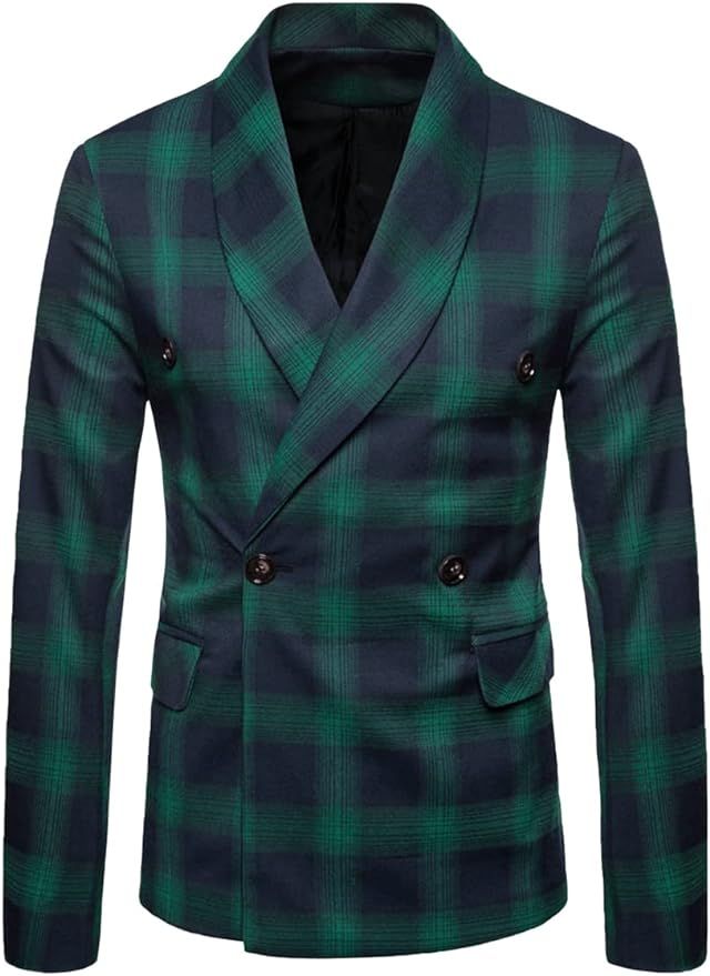 QZH.DUAO Men's Casual Suit Blazer Plaid Jacket | Amazon (US)