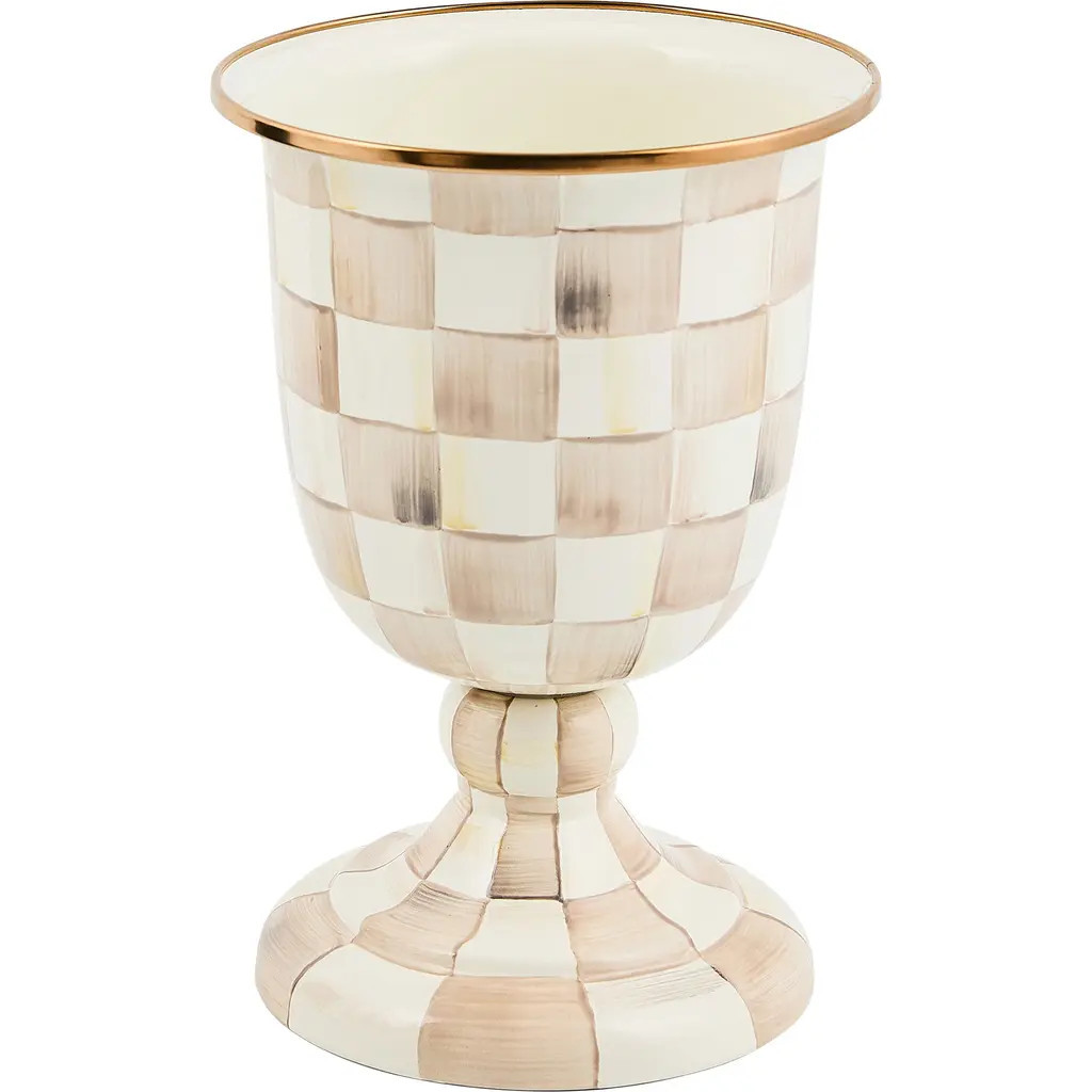 MACKENZIE CHILDS Mocha Check Pedestal Vase in Beige/white at Nordstrom | Nordstrom