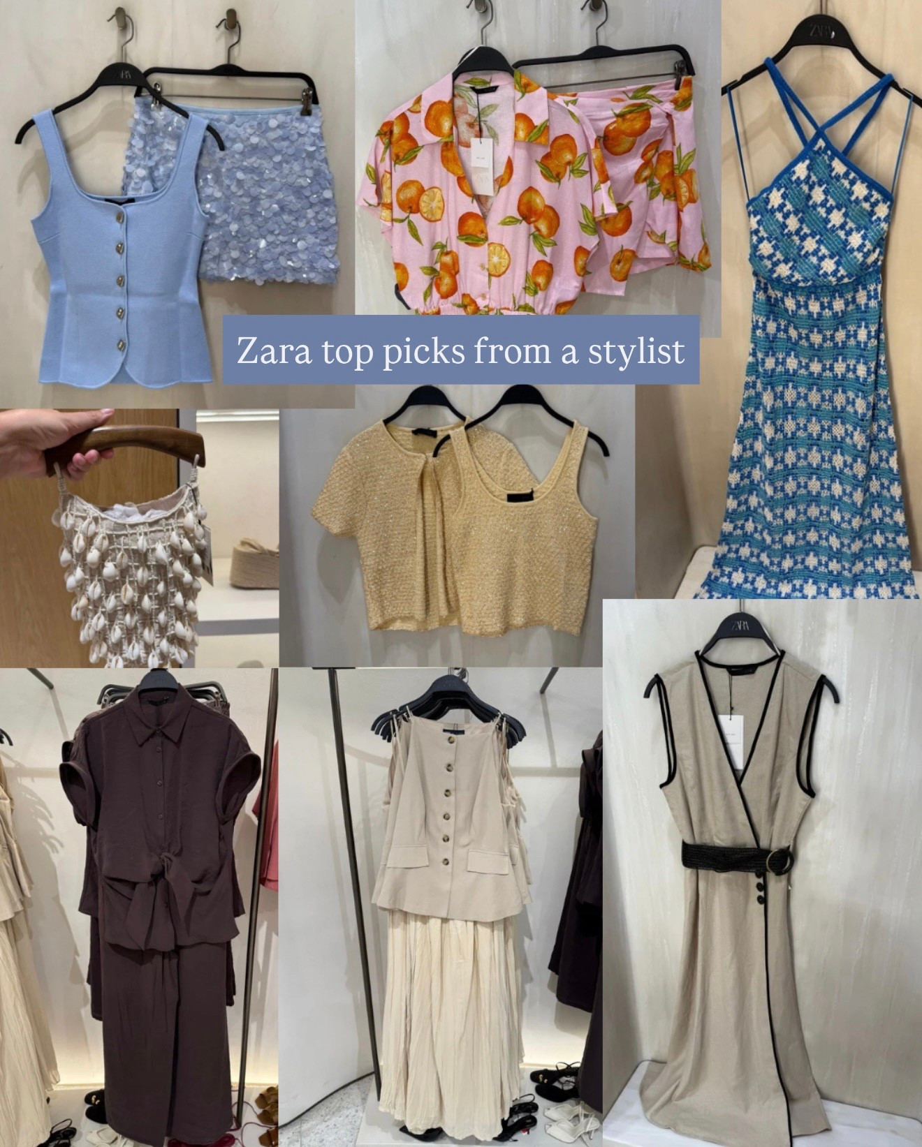 Zara top picks from a stylist❤️‍🔥
Tags: sequin skirt powder blue knit top waistcoat beaded bag shell brown shirt trousers tie knot cardigan dress black lined detail two tone orange pink print crochet fashion summer inspo outfit ideas holiday vacation chic city break 

#LTKsummer #LTKstyletip