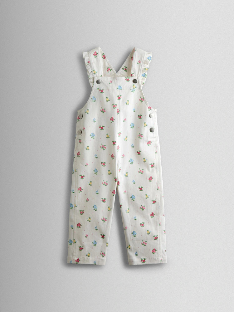 JoJo Maman Bébé Cream Floral Printed Twill Dungarees | Next AU