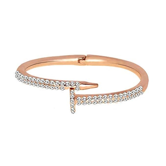 JczR.Y Unique Nail Bracelet with Crystals for Women Girls Open Stainless Steel Cuff Bangles Lover Je | Amazon (US)