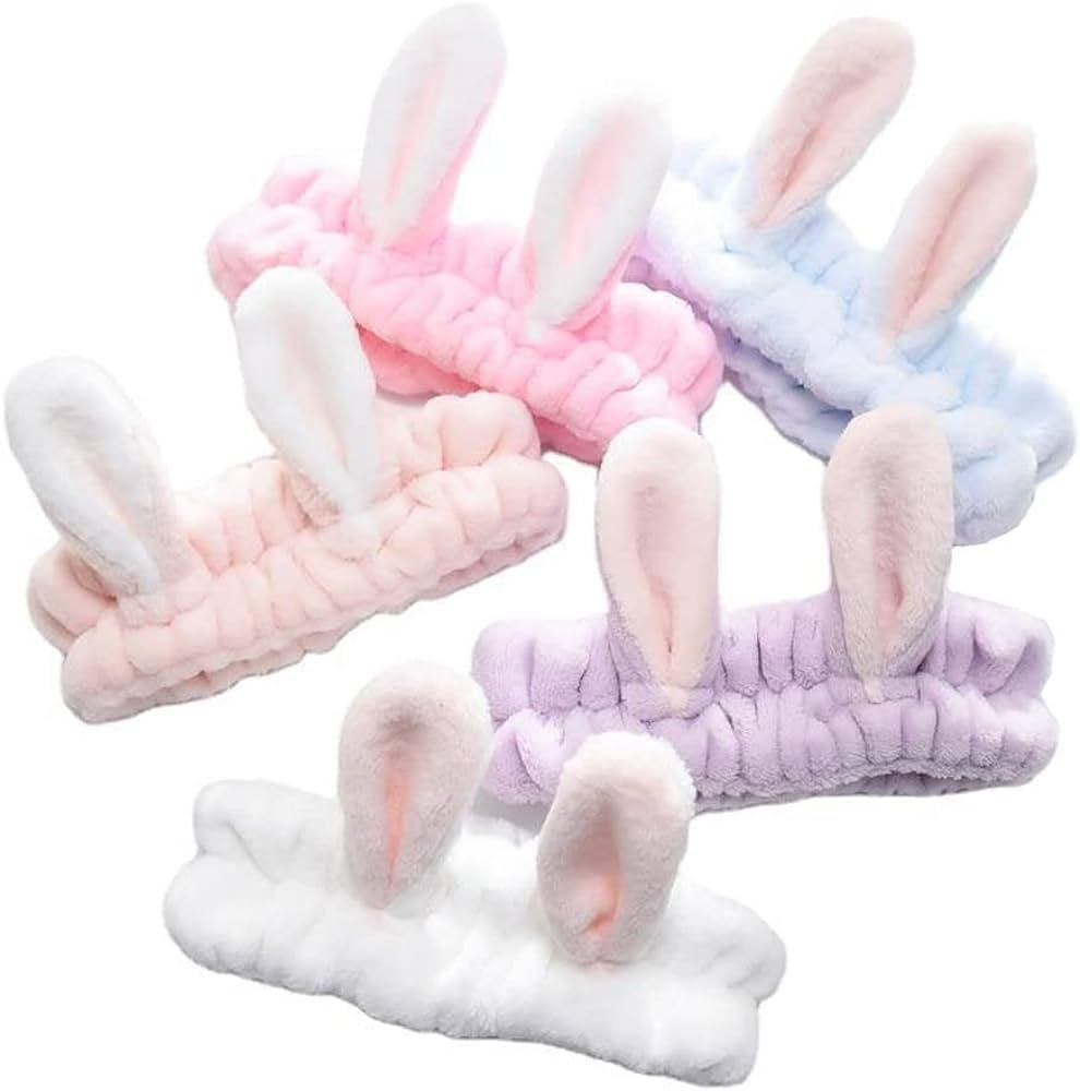 5Pcs Bunny Ear Cosmetic Headband Fashion Cute Fluffy Elastic Makeup Headband Hairband for Shower,... | Amazon (US)