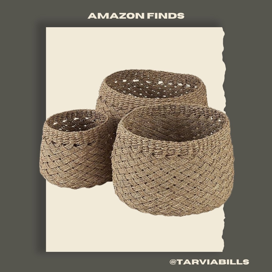 HOME FINDS - Medium Brown Seagrass Basket Cross Weave Round Basket in Set Of 3

#amazon #home #neutral #homedecor 

#LTKFindsUnder50 #LTKHome