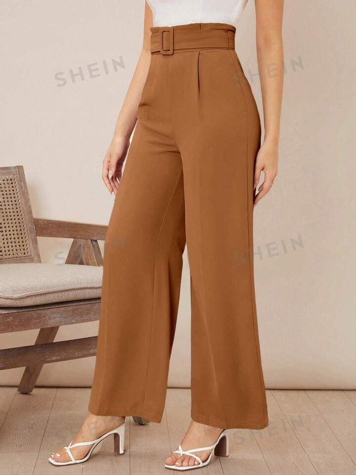 SHEIN Privé Solid Belted Wide Leg Pants | SHEIN