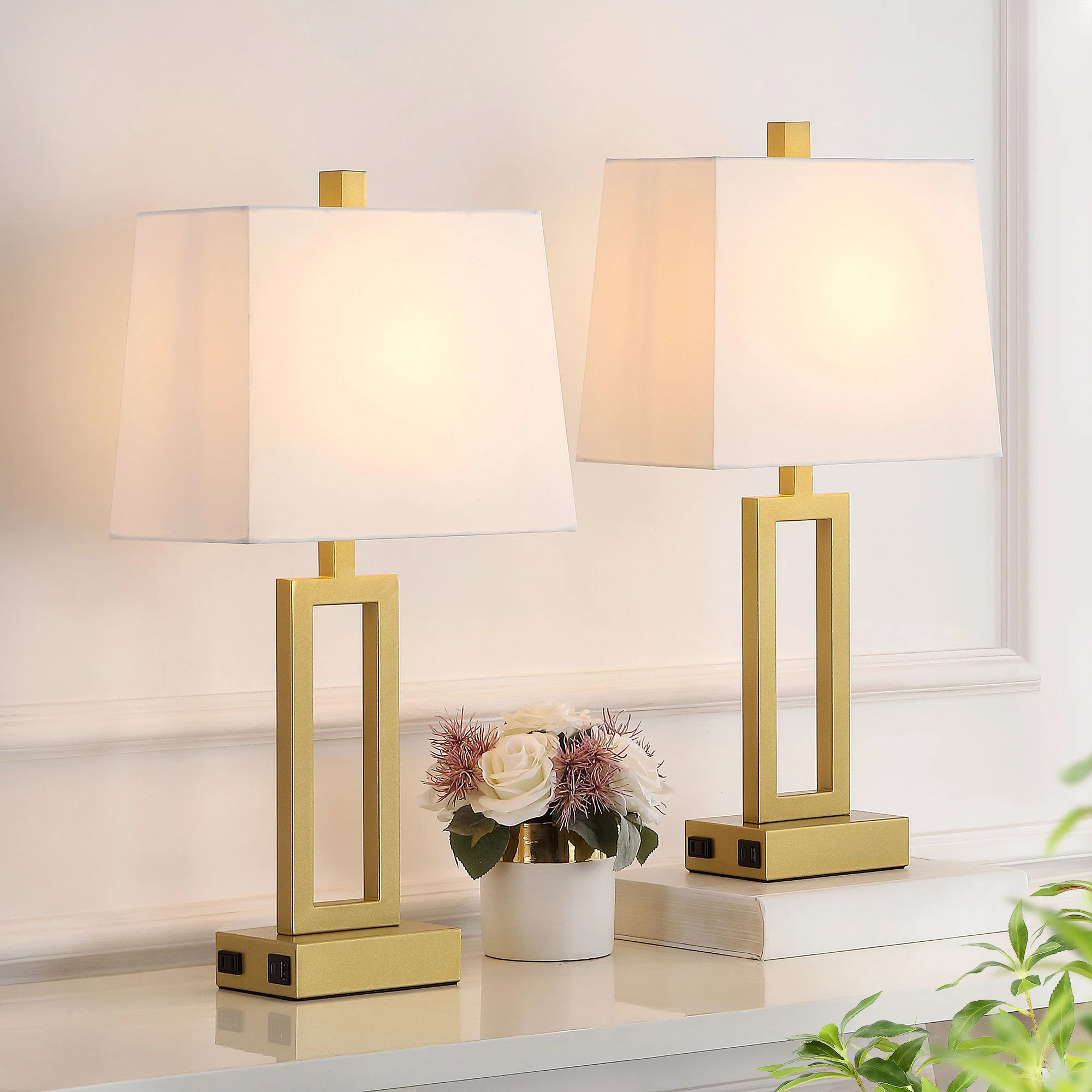 Permelia 23.5" Metal Table Lamp Set with USB, Type-C Ports and Built-in-Oulet (Set of 2) | Wayfair North America