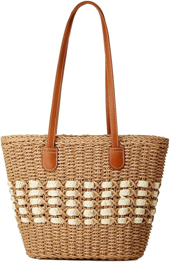 Women\u2019s Tote Bag Straw Beach Shoulder Handbag Fashion Purse 2026 Summer Vacation Travel Wove... | Amazon (US)
