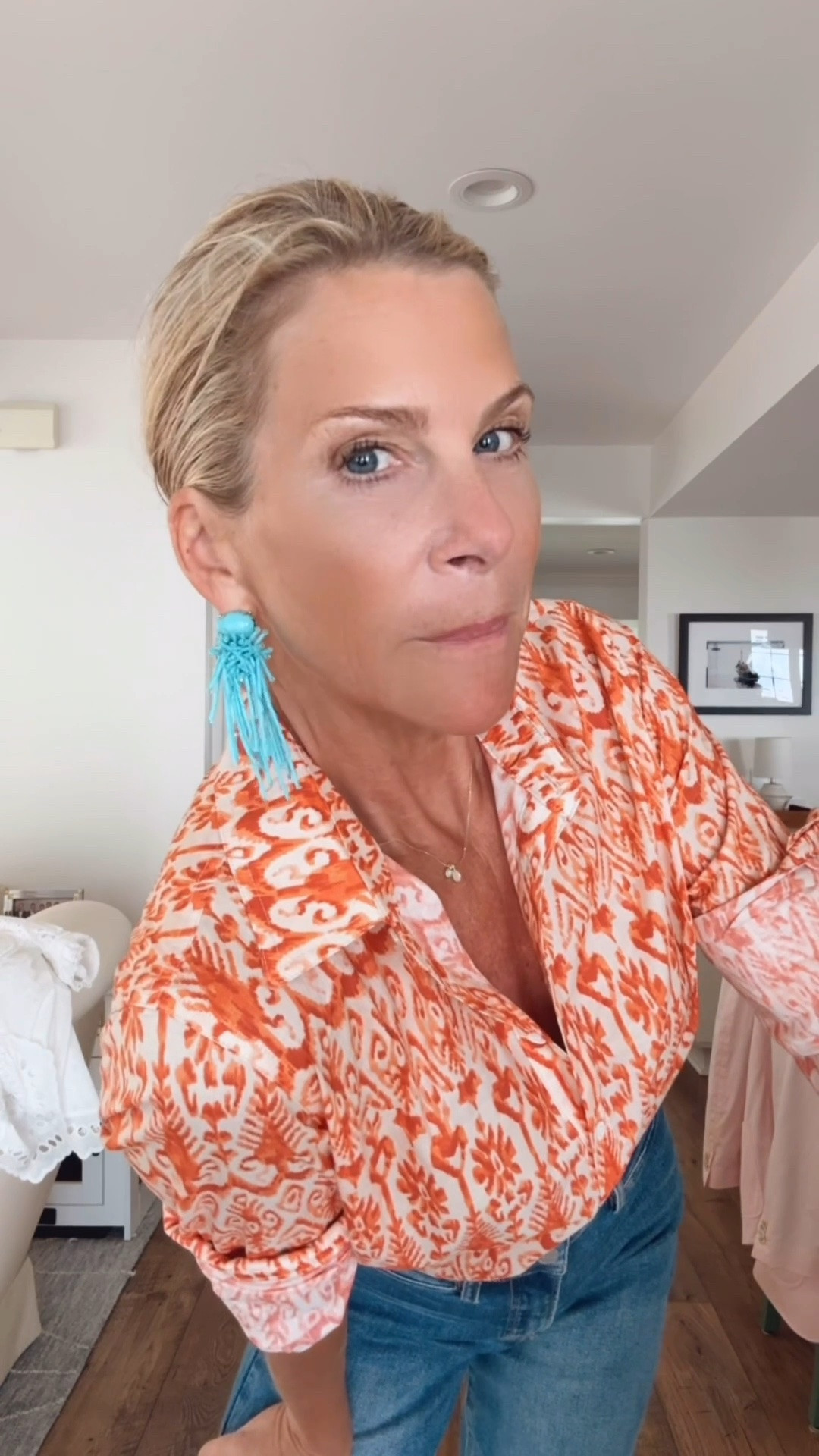 Loving my long tassel turquoise earring with a coral/orange button down and a tortoise bangle ❤️

#LTKootd #LTKOver40 #LTKTravel