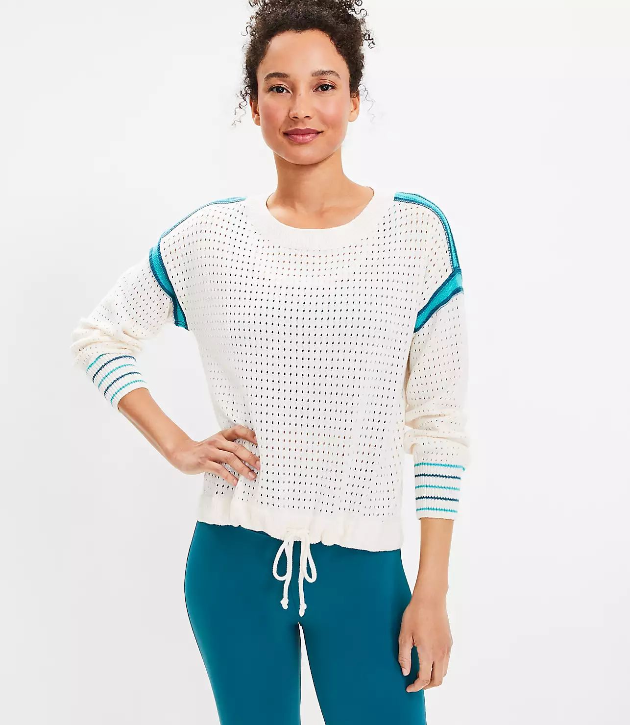 Lou & Grey Striped Pointelle Drawstring Sweater | LOFT