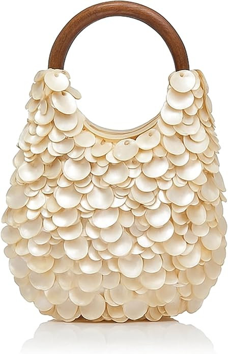 Women’s Summer Shell Sequin Tote Bag – Seashell Purse Women - Handwoven Beach Purse with Wood... | Amazon (US)