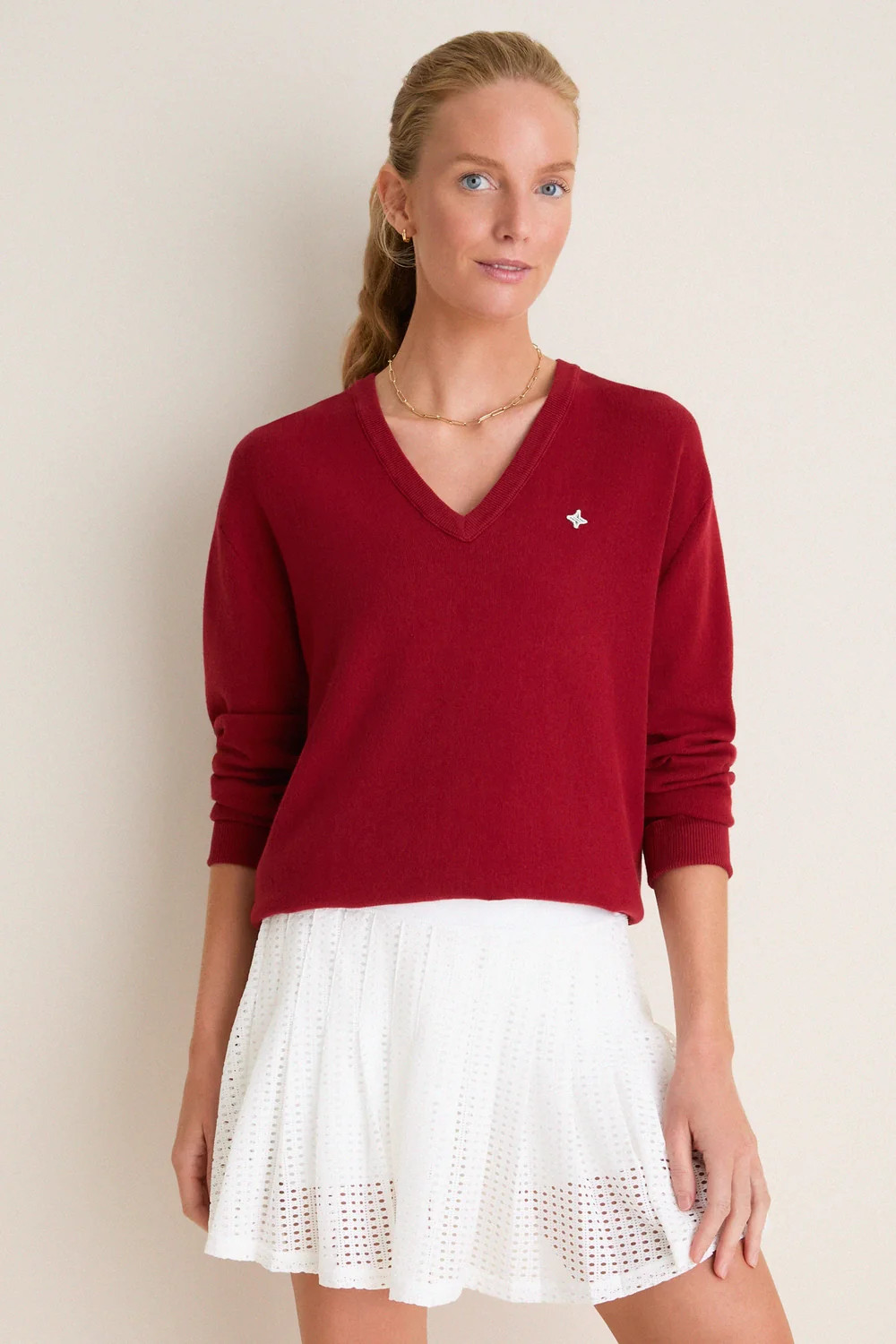 Red Wilma V-Neck Sweater | Tuckernuck (US)