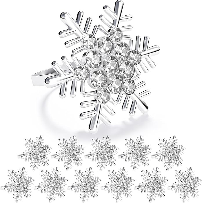 ZeeDix Christmas Silver Snowflake Napkin Rings Set of 12, Napkins Ring for Dinning Table - Rustic... | Amazon (US)