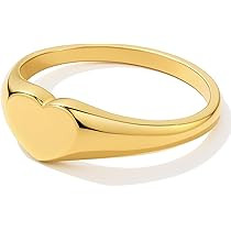 Gold Pinky Signet Rings for Women Men, Stackable Dainty Oval Heart Ring, Non-Tarnish Waterproof 18K Gold Plated Stainless Steel Size 3-11 | Amazon (US)