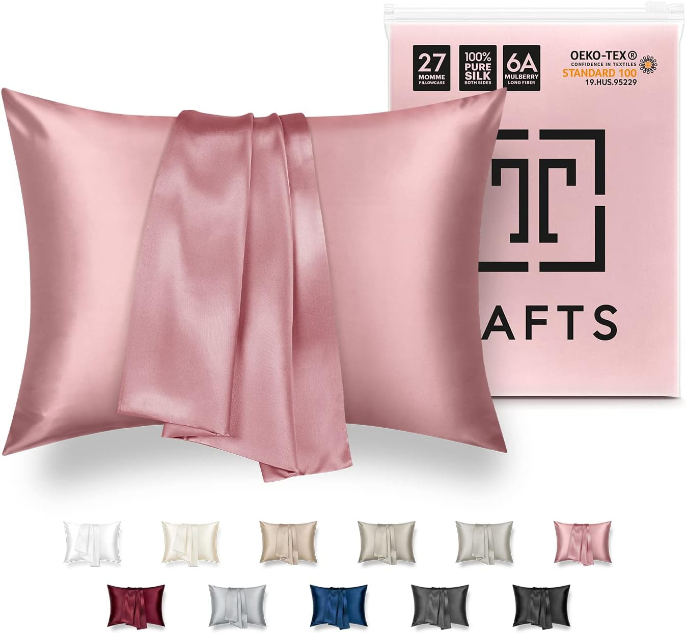 Tafts 27mm 100% Pure Mulberry 6A Silk Pillowcase for Hair & Skin with Zipper Closure, Cooling, Na... | Amazon (US)