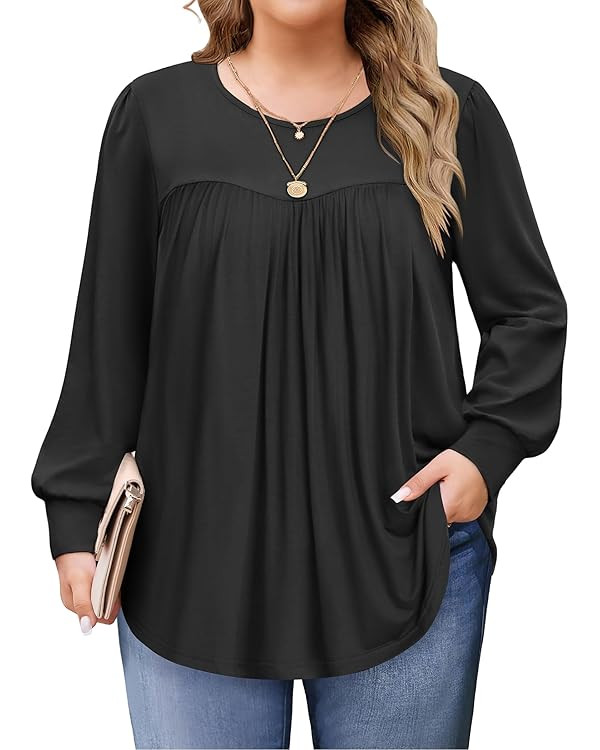 IN'VOLAND Womens Plus Size Tops Long Sleeve Shirts Crew Neck Flowy Tunic Fall Casual Loose Blouse... | Amazon (US)