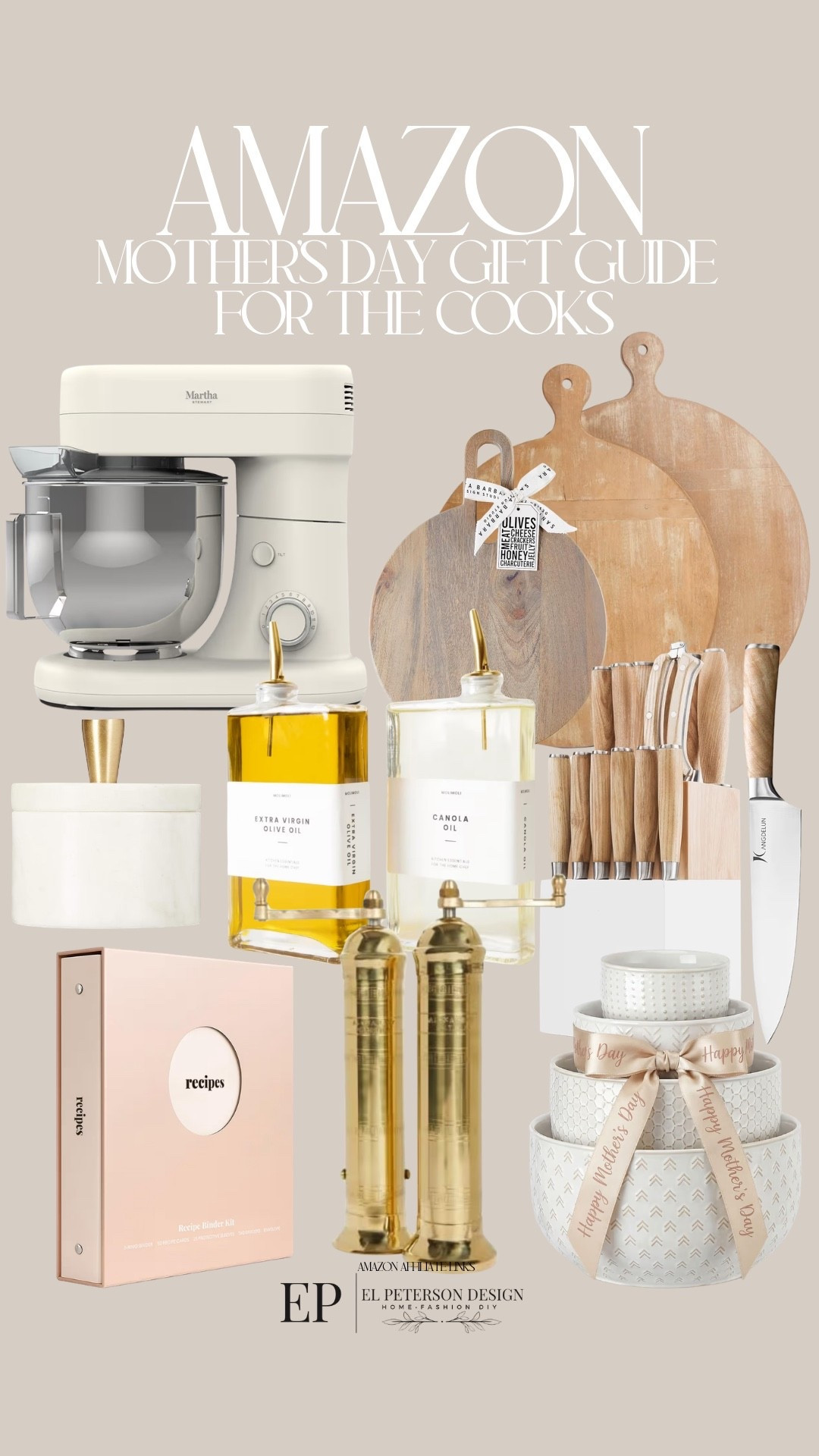 Amazon 
Mothers Day Gift Guide
Mixer 
Oil and vinegar dispenser 
Mixing bowls
Knife set 
Salt and pepper grinder 

#LTKMothersDay