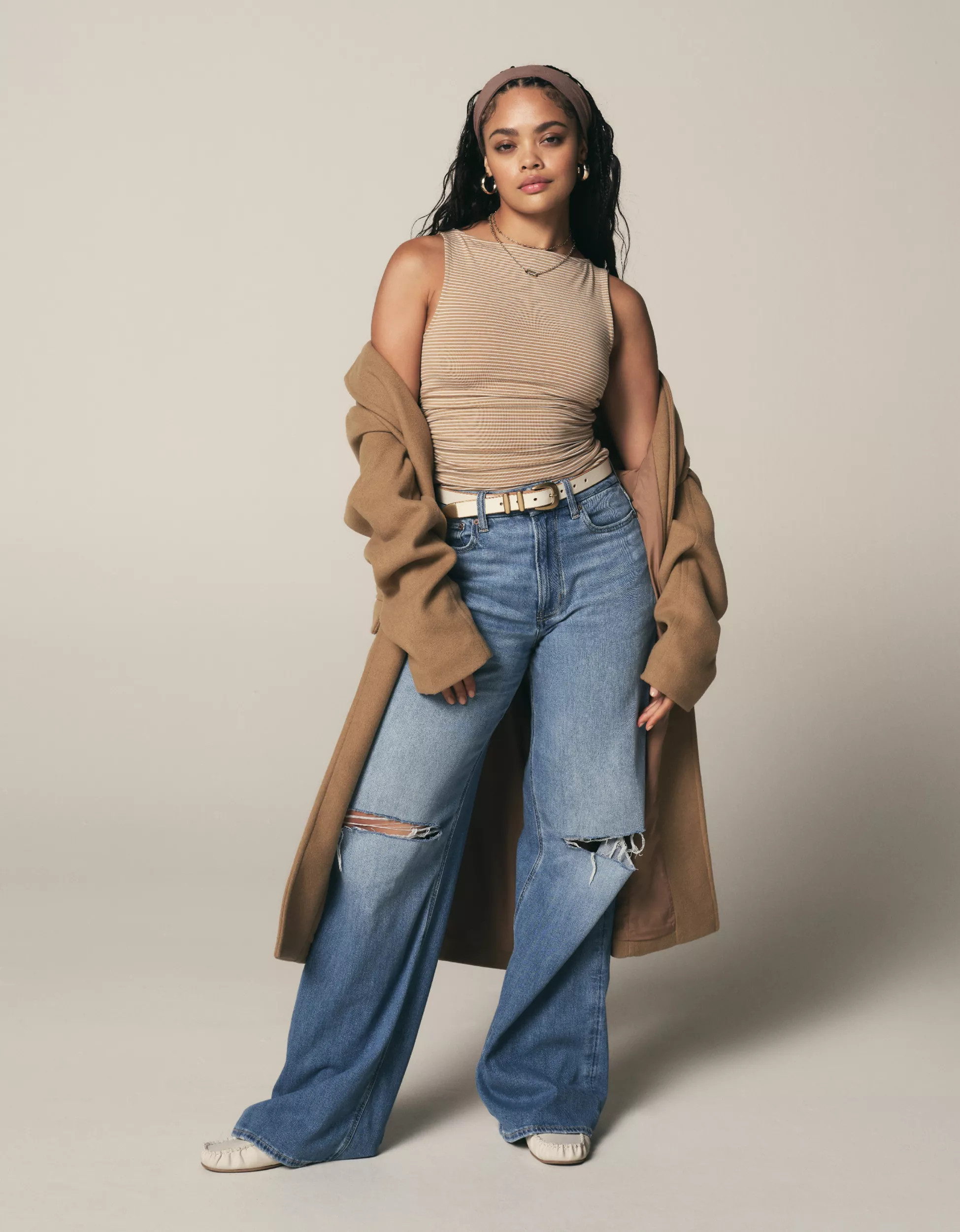 AE Dreamy Drape Stretch Curvy Super High-Waisted Baggy Wide-Leg Jean | American Eagle Outfitters (US & CA)