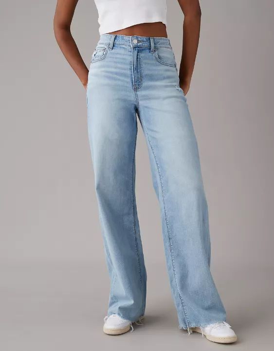 AE Dreamy Drape Stretch Super High-Waisted Baggy Wide-Leg Jean | American Eagle Outfitters (US & CA)