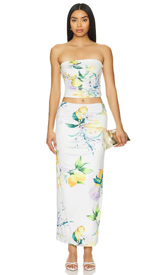 Kassandra Maxi Skirt Set in White Lemon | Revolve Clothing (Global)