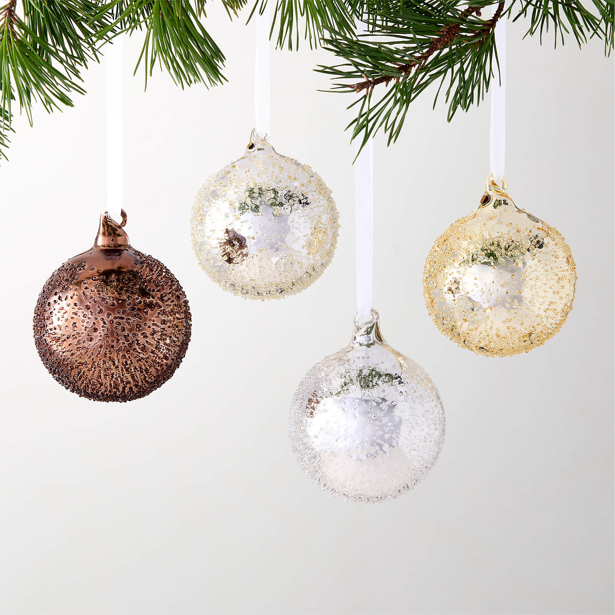 Textured Metallic Glass Christmas Tree Ornaments 3.5" Set of 4 + Reviews | CB2 | CB2