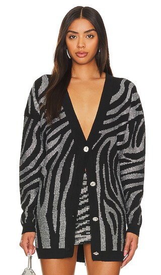 Natalya Knit Cardigan in Black & Silver Zebra | Revolve Clothing (Global)