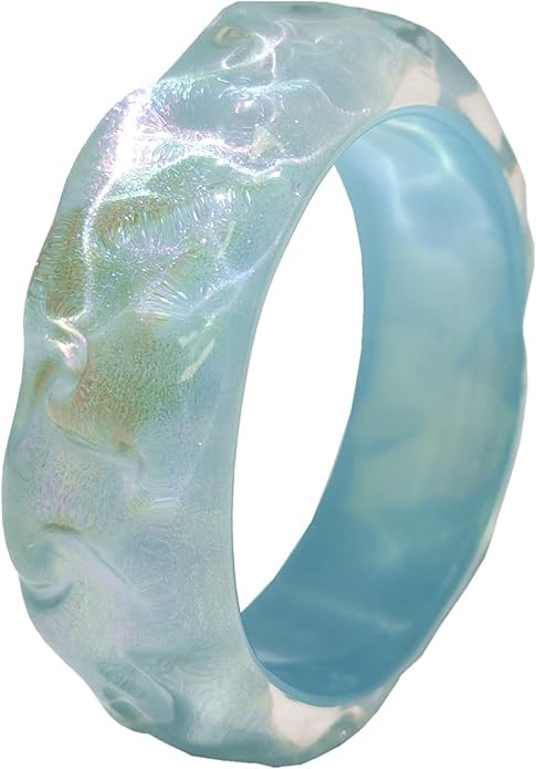 Boho Colorful Shimmer Acrylic Resin Bangle Bracelet Transparent Plastic Wristbands Wide Irregular... | Amazon (US)