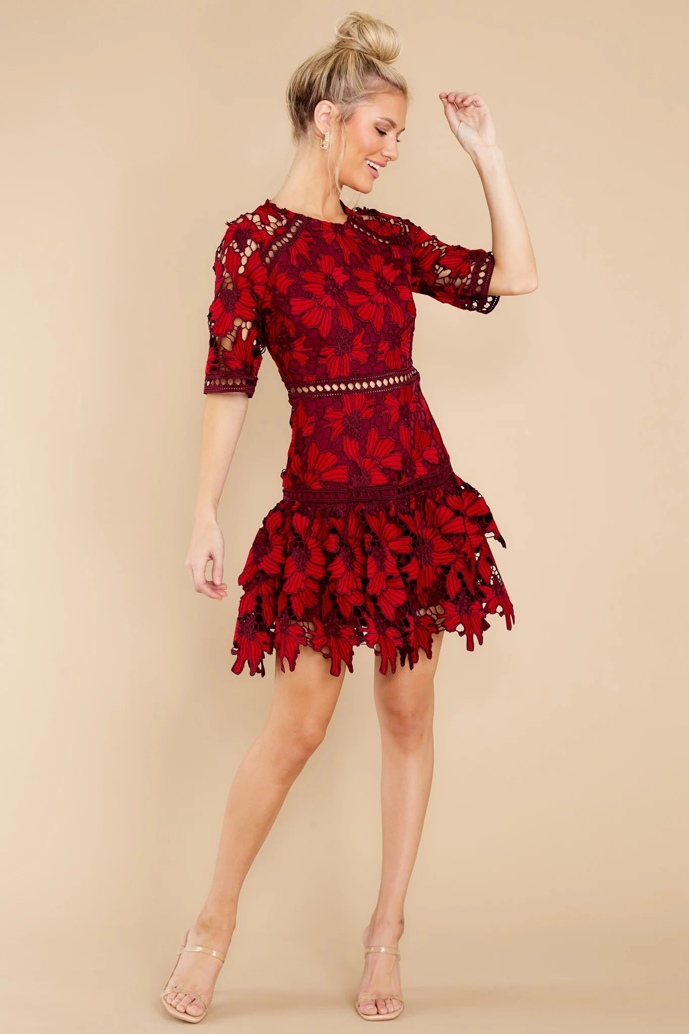 Oblivious Beauty Ruby Red Lace Dress | Red Dress 