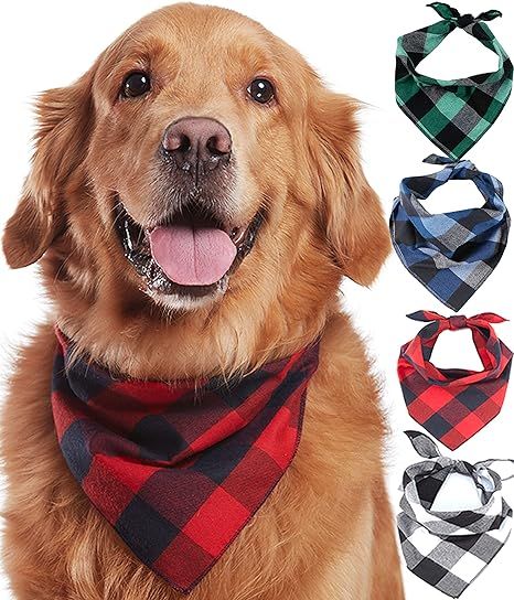 Odi Style Buffalo Plaid Dog Bandana 4 Pack - Cotton Bandanas Handkerchiefs Scarfs Triangle Bibs A... | Amazon (US)