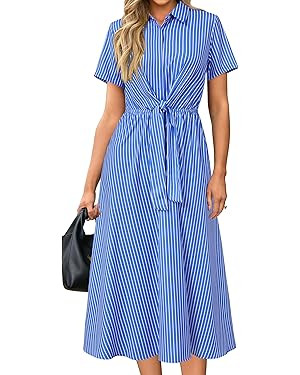 Newshows Womens Wear to Work Long Dresses Tie Waist Shirt Dress Business Casual Outfits Office At... | Amazon (US)