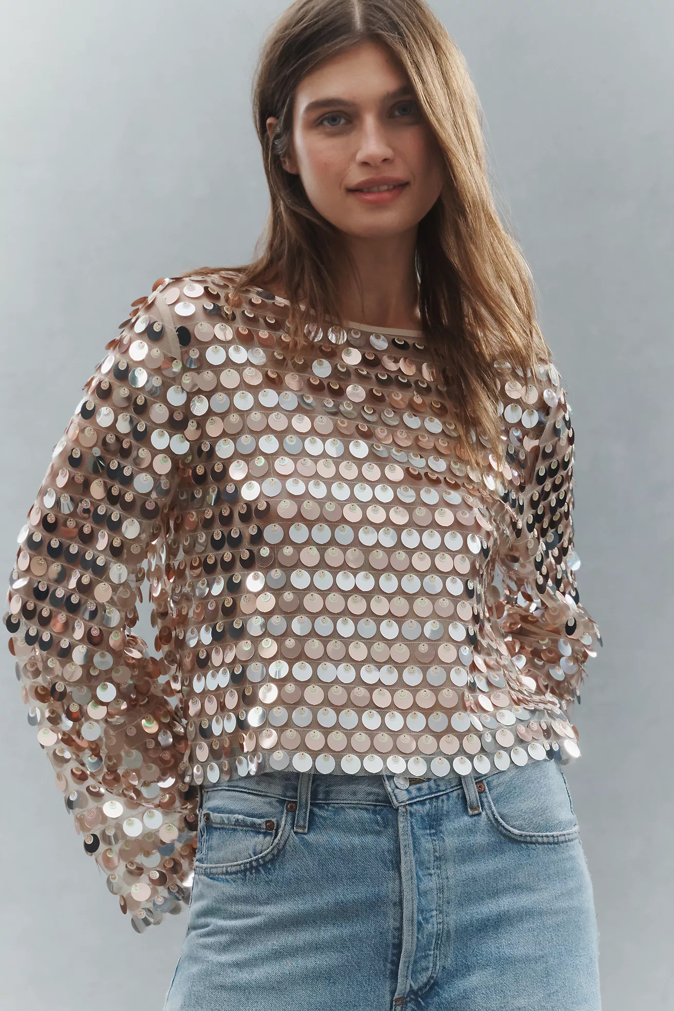 Sunday in Brooklyn Sheer Paillette Long-Sleeve Top | Anthropologie (US)