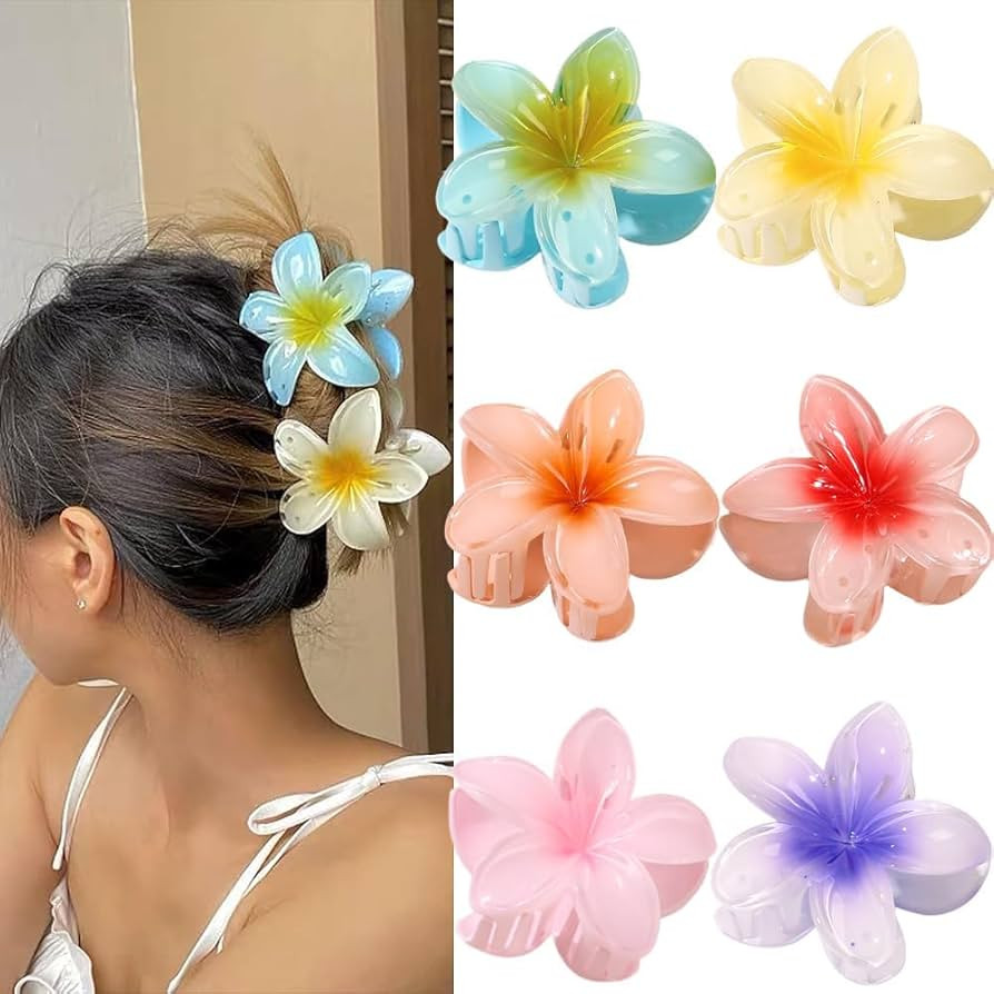 Flower Claw Clip for Women,6pcs Hawaiian Non Slip Plumeria Hair Jaw Clip Hawaii Beach Tropical Ha... | Amazon (UK)