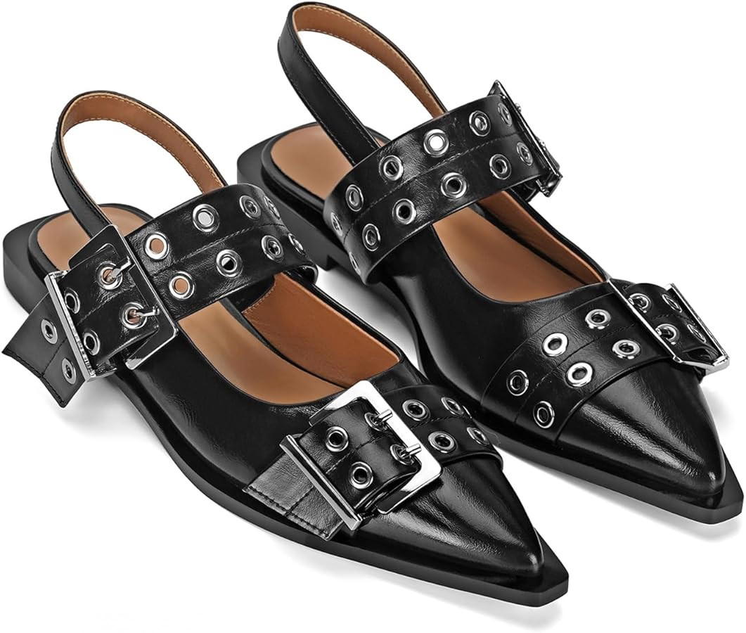 Dsevht Buckle Ballet Flats for Women Pointed toe Slingback Mary Janes Flats Wide Welt Ballerina F... | Amazon (US)